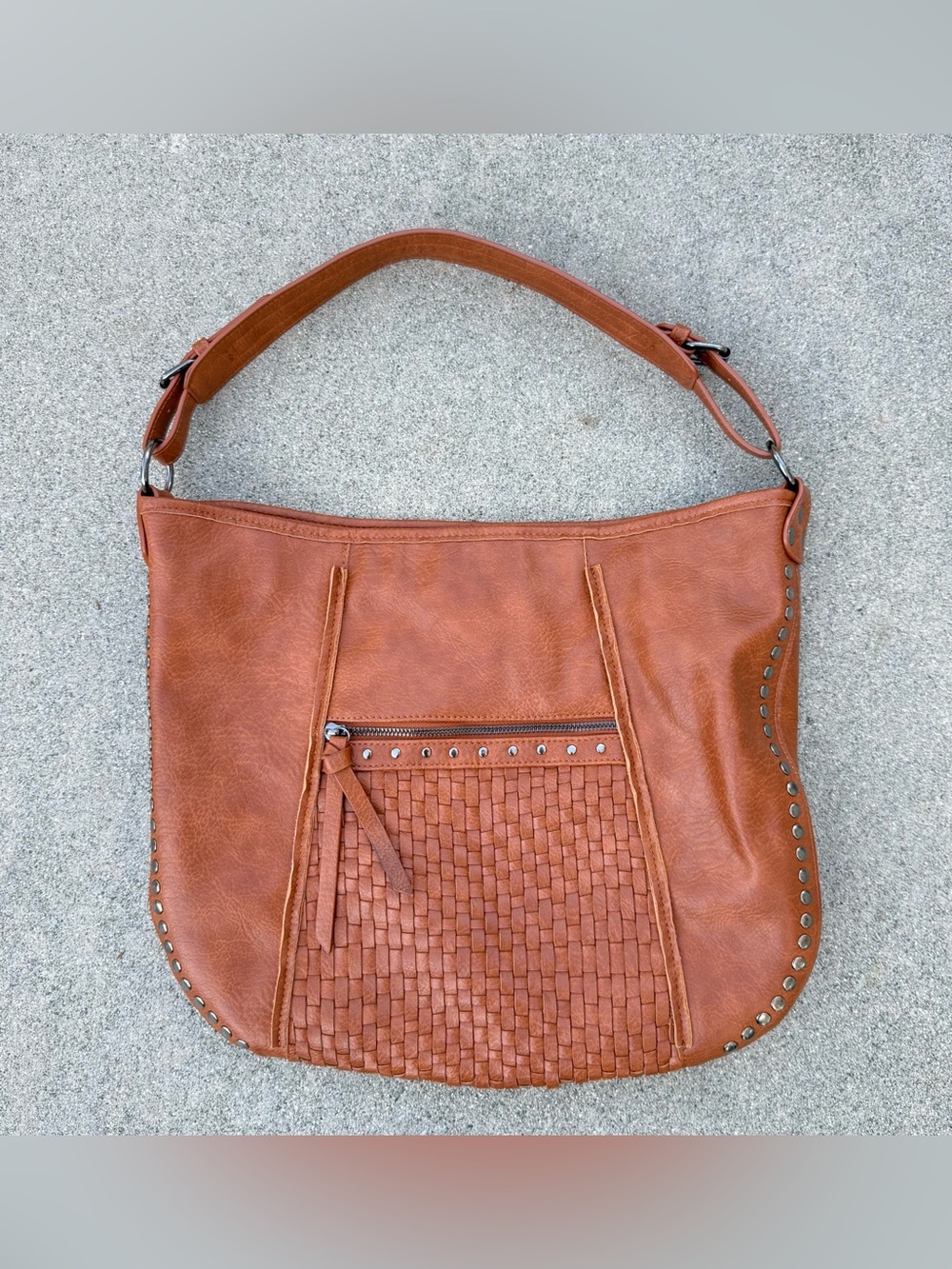 Antik Kraft woven slouchy hobo bag studded vegan leather preloved Anthropologie